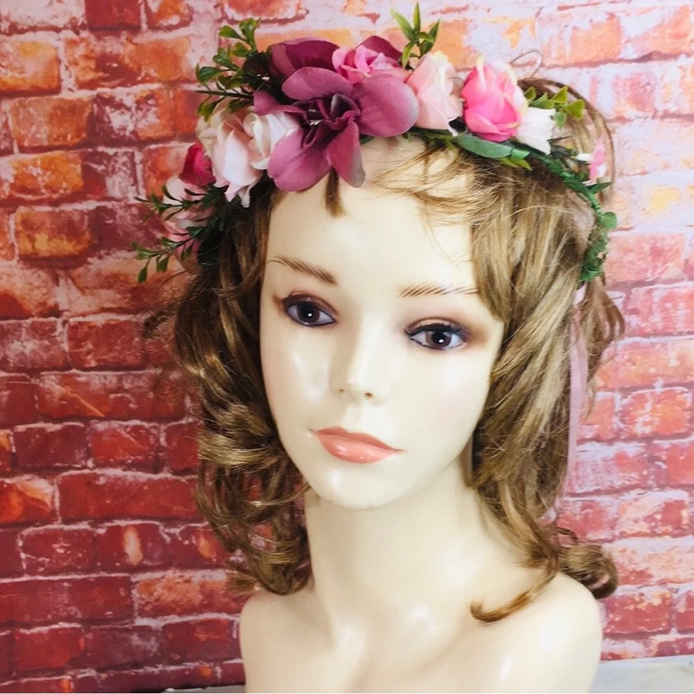 Pink and Purple Flower Crown Headband - Picture 1 of 5